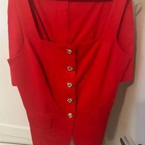 Red Sleeveless Button Front Dress with Gold Buttons